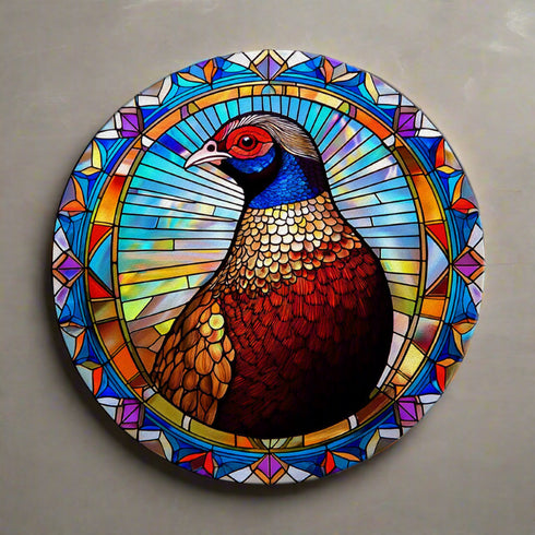 Norman the Pheasant Circular Glass Suncatcher Worktop Saver